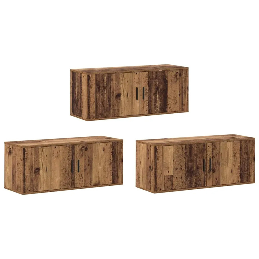 vidaXL Wand-TV-Schrank Set 3-teilig aus Altholz in Braun, Modernes Design für dein Wohnzimmer, B/T/H: 100 x 34,5 x 40 cm - Bild 2