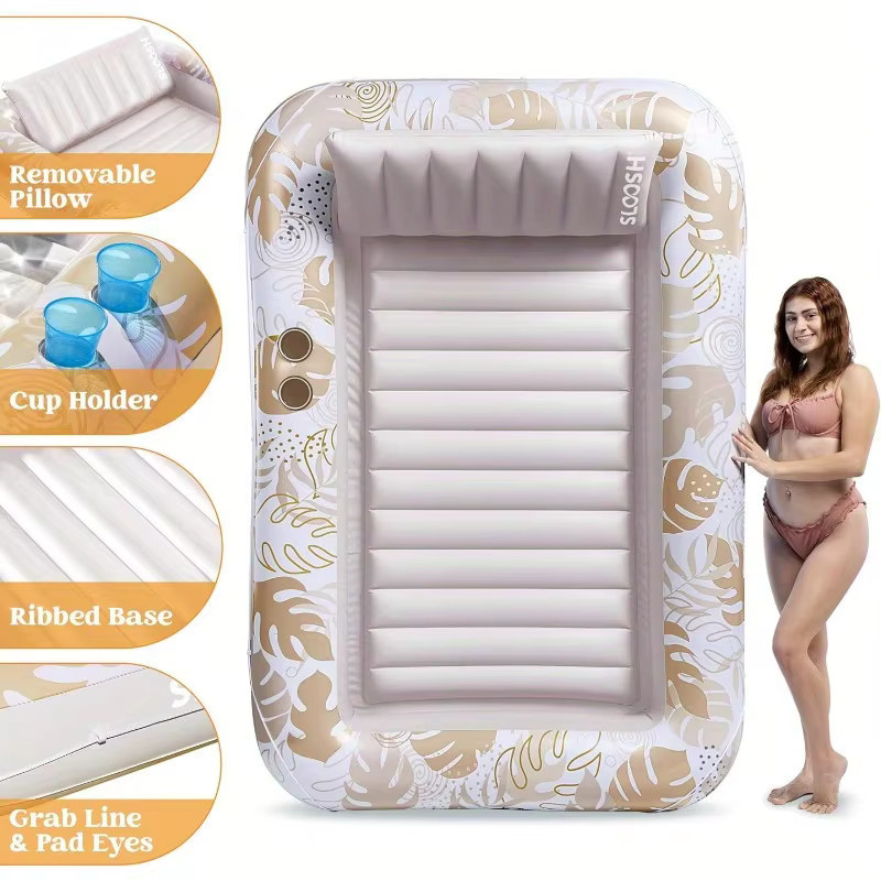 JOYFY Aufblasbare Sonnenliege für den Pool, extra große Schwimminsel für Erwachsene mit Kissen, 4-in-1-Sonnenwanne, Pink/Multicolor, B: 215,9 cm x B: 144,8 cm - Bild 5