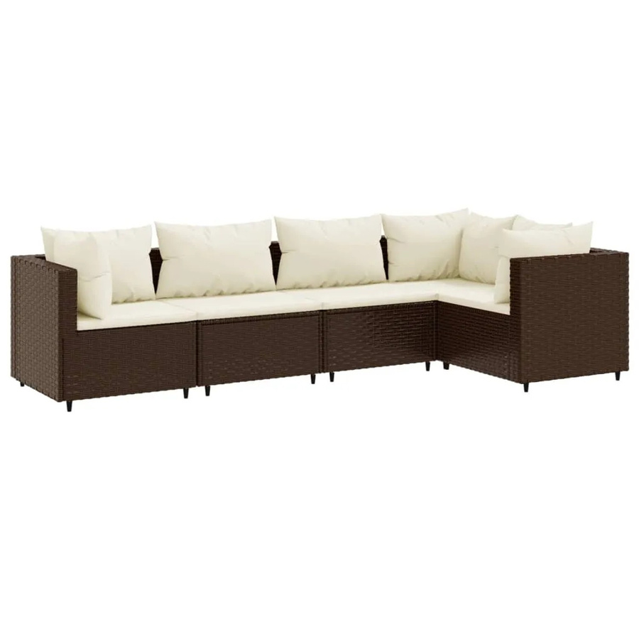 vidaXL 5-tlg Garten-Lounge-Set in L-Form mit Kissen, Braun und Weiß, Poly-Rattan und Metallrahmen - Bild 2
