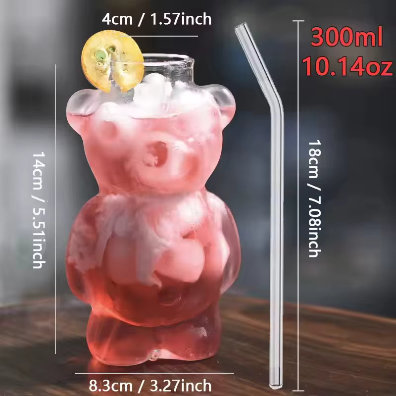 YWDL Bären Form Glastasse Transparent für Kaffee, Tee und Saft mit niedigem Cartoon-Design - Bild 3