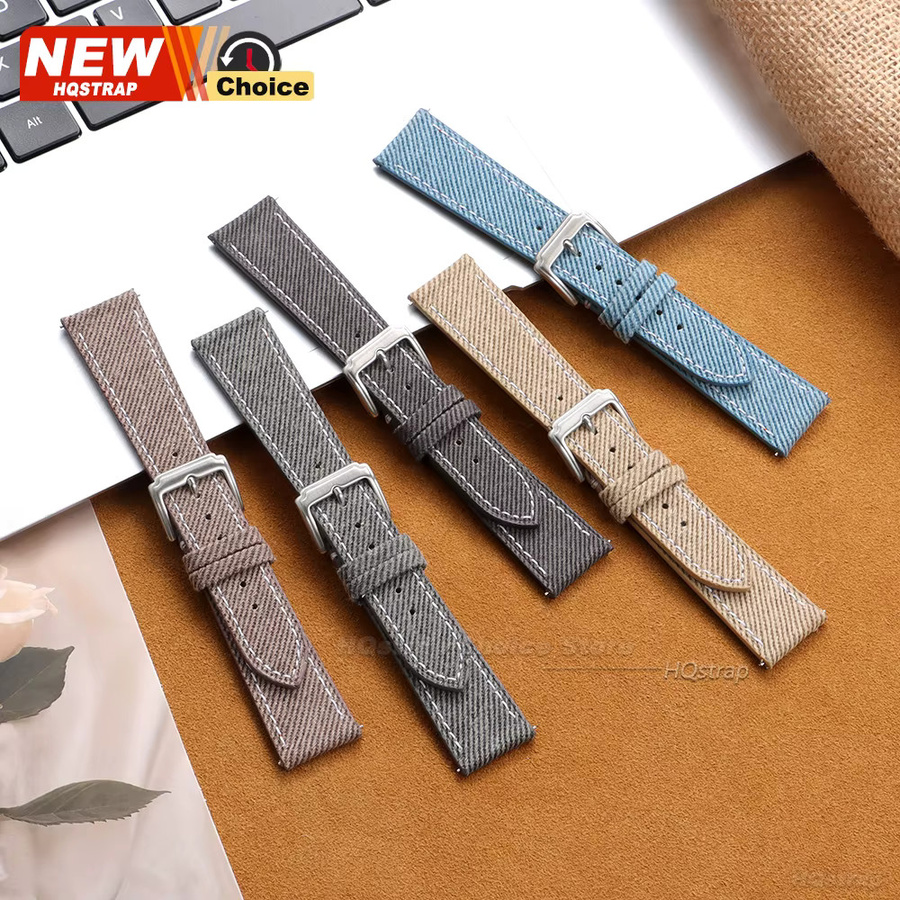 HQstrap Uhrenarmband Leder, Denim-Stil, Schmetterlingsverschluss, 18mm 20mm 22mm - Bild 5