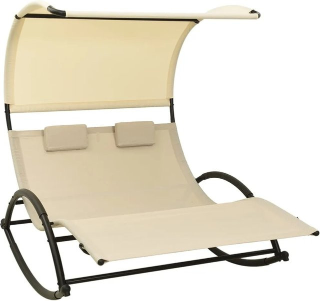 vidaXL Doppel-Sonnenliege mit Sonnendach aus Textilene in Beige, B/T/H: 139 x 180 x 170 cm - Bild 1