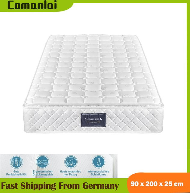 Comanlai 7-Zonen-Federkernmatratze mit atmungsaktivem Schaumstoff, H3, Weiß, B/T/H: 90 x 200 x 25 cm - Bild 1