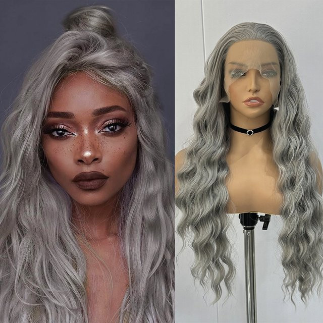 UStyleHair Perücke, grau, lange lose Locken, synthetisch, Damen - Bild 1