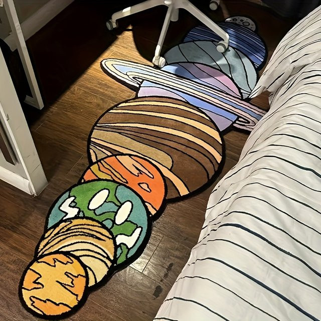 VIKAMA Cartoon-Teppich in Planetenform, rutschfest und weich, Mehrfarbig, Durchmesser: 120 cm - Bild 1