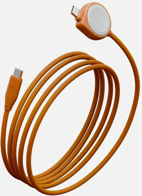 Energea Flow Duo 2-in-1 Ladekabel mit USB-C auf USB-C und Apple Watch Ladegerät, 60W, 480Mb/s, Länge: 1,5 m, Orange - Bild 1