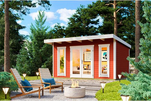 Lasita Blockbohlenhaus Sicily Gartenhaus mit Flachdach in Schwedenrot lasiert B/H/T: 430 x 228 x 440 cm - Bild 1