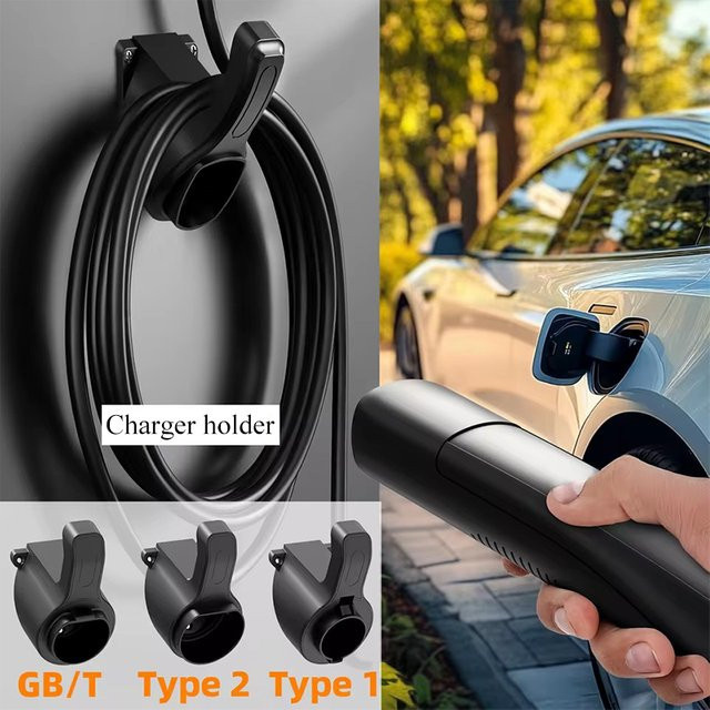 Mobidea Tragbarer EV-Ladestecker-Halter für Tesla Typ 1 Typ 2 GB/T Autoladegeräte in Schwarz - Bild 1