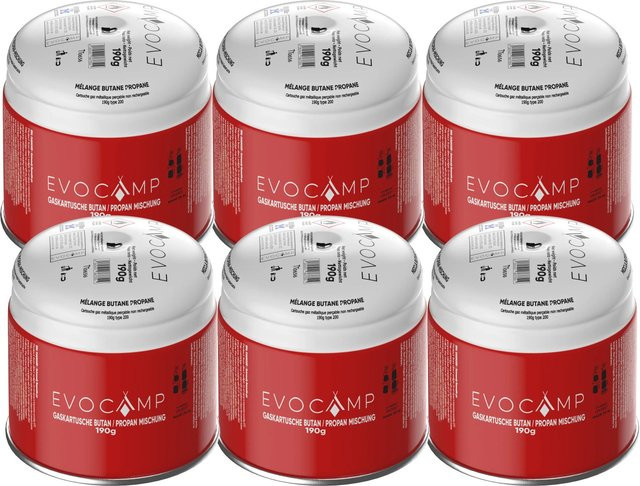 Evocamp Gaskartusche 6er Set Butan Propan 190g Stechkartusche Typ 200 EN417 mit Sicherheitsventil für Gaskocher - Bild 1