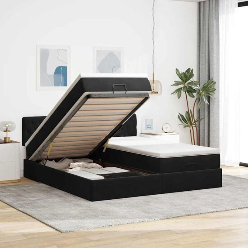 Vidaxl Ottoman Polsterbett mit Matratzen und LED in Schwarz aus Samt, B/T: 180 x 200 cm - Bild 1