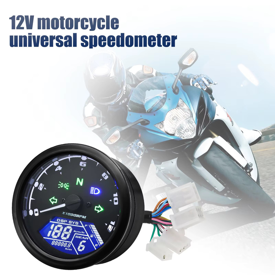 RYSJM Digitaler Multifunktions-Tachometer mit Kilometerzähler, Drehzahlmesser und Ölstandsanzeige in Schwarz für Kawasaki Cafe Racer - Bild 3