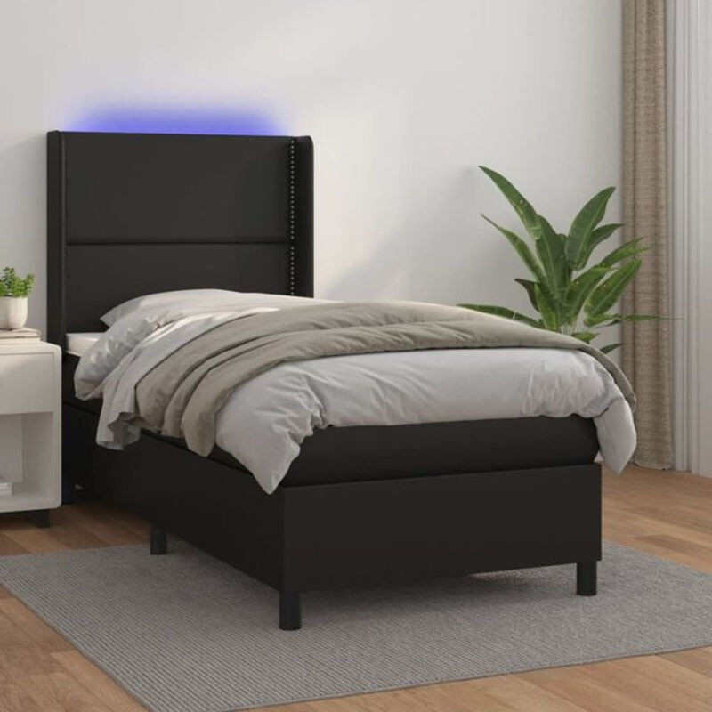 vidaxl Boxspringbett mit Matratze aus Kunstleder in Schwarz, B/T: 100 x 200 cm - Bild 1