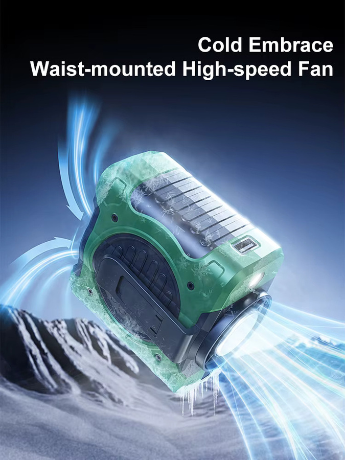 Socool Taillenclip-Ventilator mit 8000 mAh Akku, 199 Windgeschwindigkeiten, Digitalanzeige und LED-Beleuchtung, Grau oder Grün - Bild 3