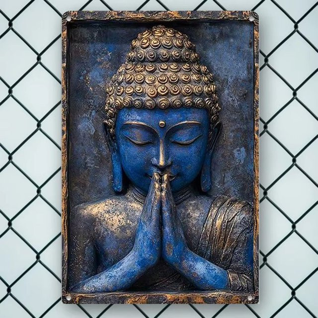 HELLOYOUNG Buddha-Statue in Blau für Wohnzimmer und Fitnessstudio, B/H: 20,3 x 30,5 cm - Bild 1