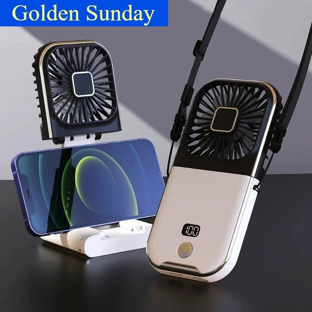 Golden Sunday Handventilator mit 3000mAh Akku, tragbarer faltbarer Nackenventilator in Weiß mit einstellbaren Geschwindigkeiten und USB-Ladefunktion - Bild 1