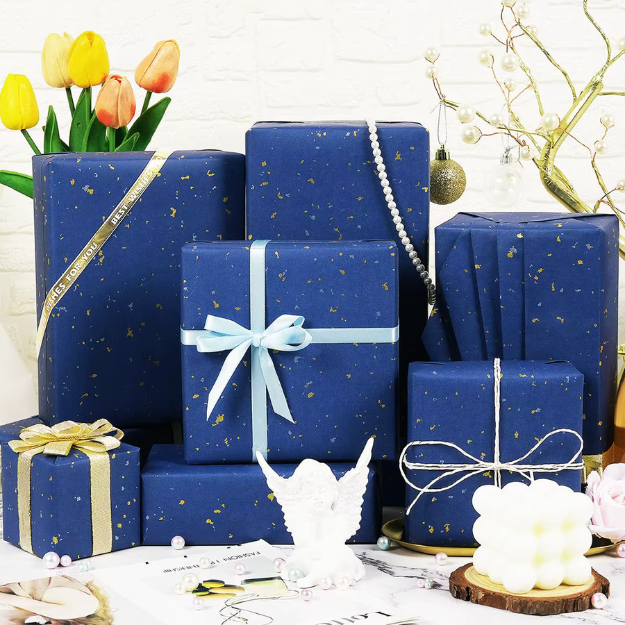 Geschenkpapierrolle in Marineblau mit Goldfolien-Design für Geburtstag, Hochzeit und Party, Breite: 43,18 cm, Länge: 304,8 cm - Bild 6