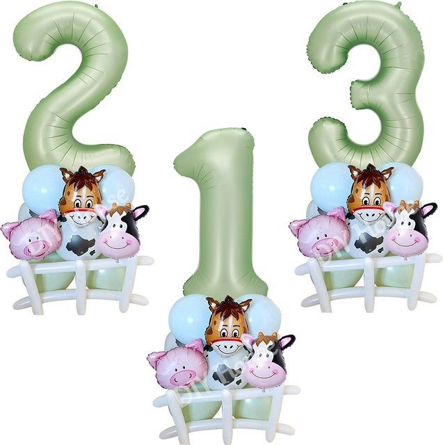23 Stück Bauernhof-Luftballon-Set mit Tierfiguren wie Kuh und Schwein sowie grünen Zahlenballons für deine Kindergeburtstags-Dekoration - Bild 1
