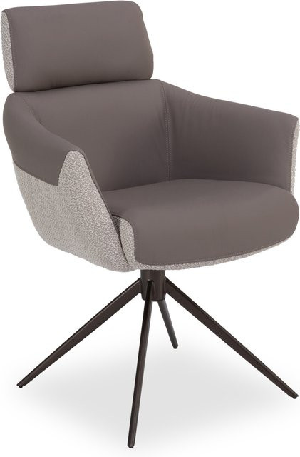Armlehnenstuhl HARPER DUNDEE in Beige oder Grau mit Lederbezug und Metallgestell, drehbar um 360 Grad - Bild 1
