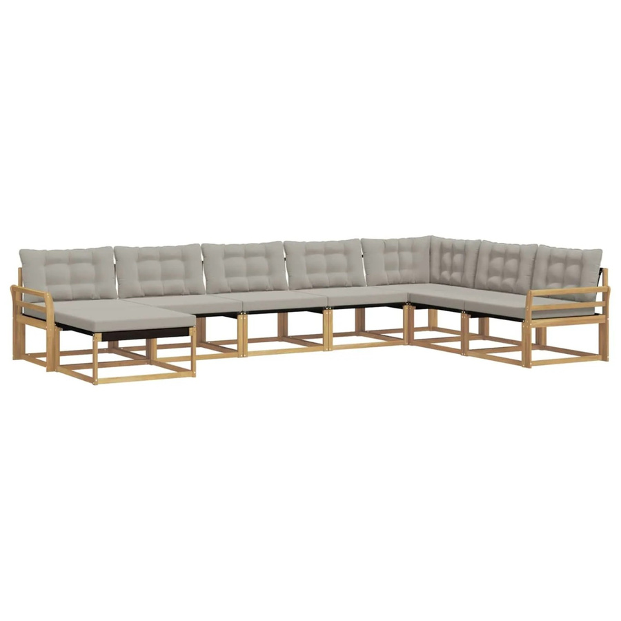 vidaXL Outdoor-Sofagarnitur 8-tlg. in U-Form aus Akazienholz mit Polstern, Weiß und Hellgrau, B/T/H: 408 x 250 x 73 cm - Bild 2