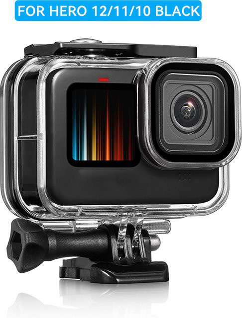 Wasserdichtes Unterwassergehäuse für GoPro Hero 12, 11, 10 und 9 in Schwarz für Tauchaufnahmen bis 60m - Bild 1