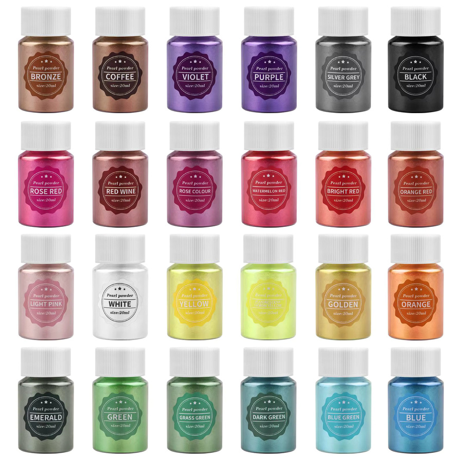24 Farben natürliches Glimmer-Perlenpulver aus Mica für DIY Kunsthandwerk, Epoxidharz, Seife und Kerzen, 10 g pro Packung, Mehrfarbig - Bild 2