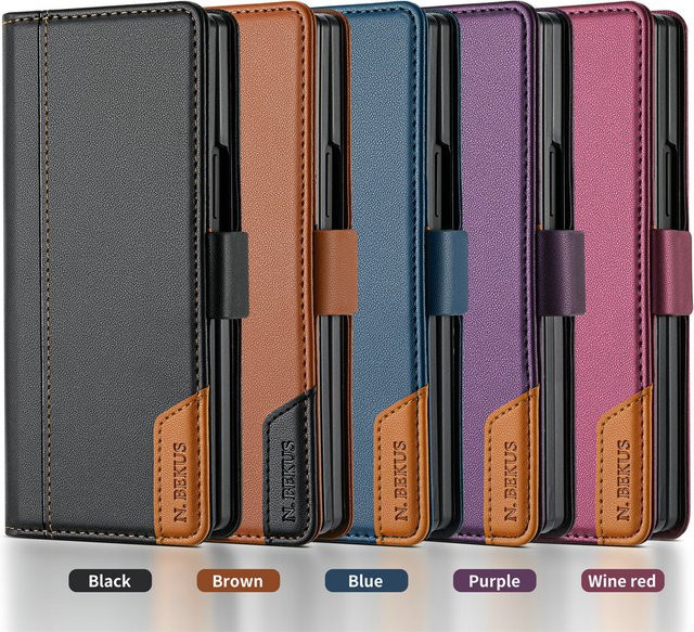 RFID-Schutz Flip-Handyhülle mit Kartensteckplatz für Samsung Galaxy Z Fold 7, 6, 5, 4, 3 5G in Schwarz - Bild 1