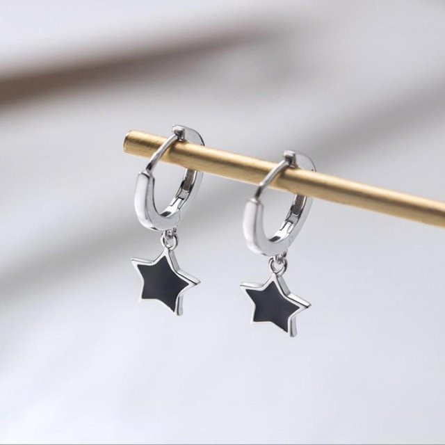 Ohrringe 925 Sterling Silber, Quaste Schwarz Stern, Damen - Bild 1