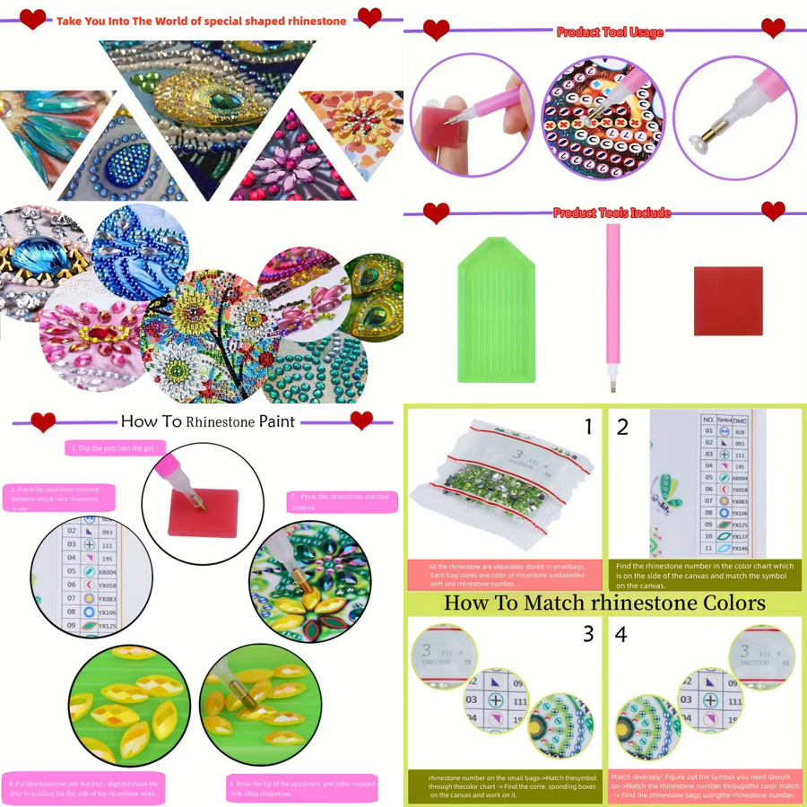 7-teiliges Diamond-Painting-Set mit Notizbuch aus PU-Leder und 6 Lesezeichen in Multicolour mit Mandala- und Blumenmustern - Bild 5