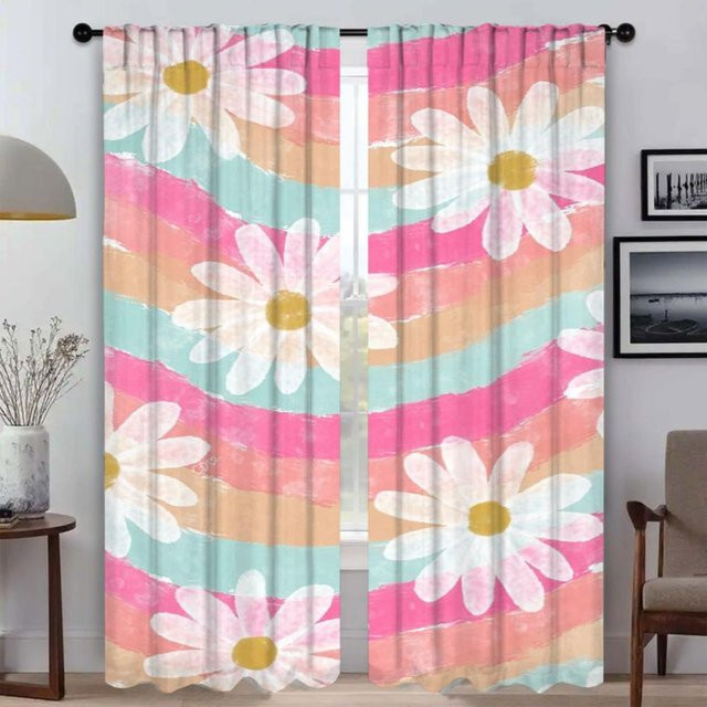 Elegante Blumenvorhänge für Schlafzimmer und Wohnzimmer, 2er-Set, Mehrfarbig, Breite: 50 cm, Höhe: 70 cm - Bild 1
