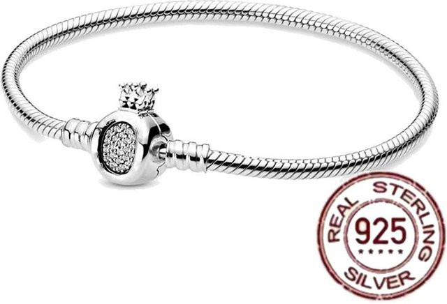 DR-Jewelry Kette 925 Sterlingsilber, herzförmige Krone, Schlangenknochen, blau, Damen, 18cm - Bild 1
