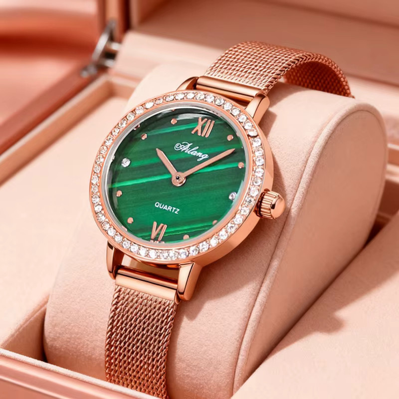 Armbanduhr Quarz, Roségold, Grün, Milanaise, Damen - Bild 3