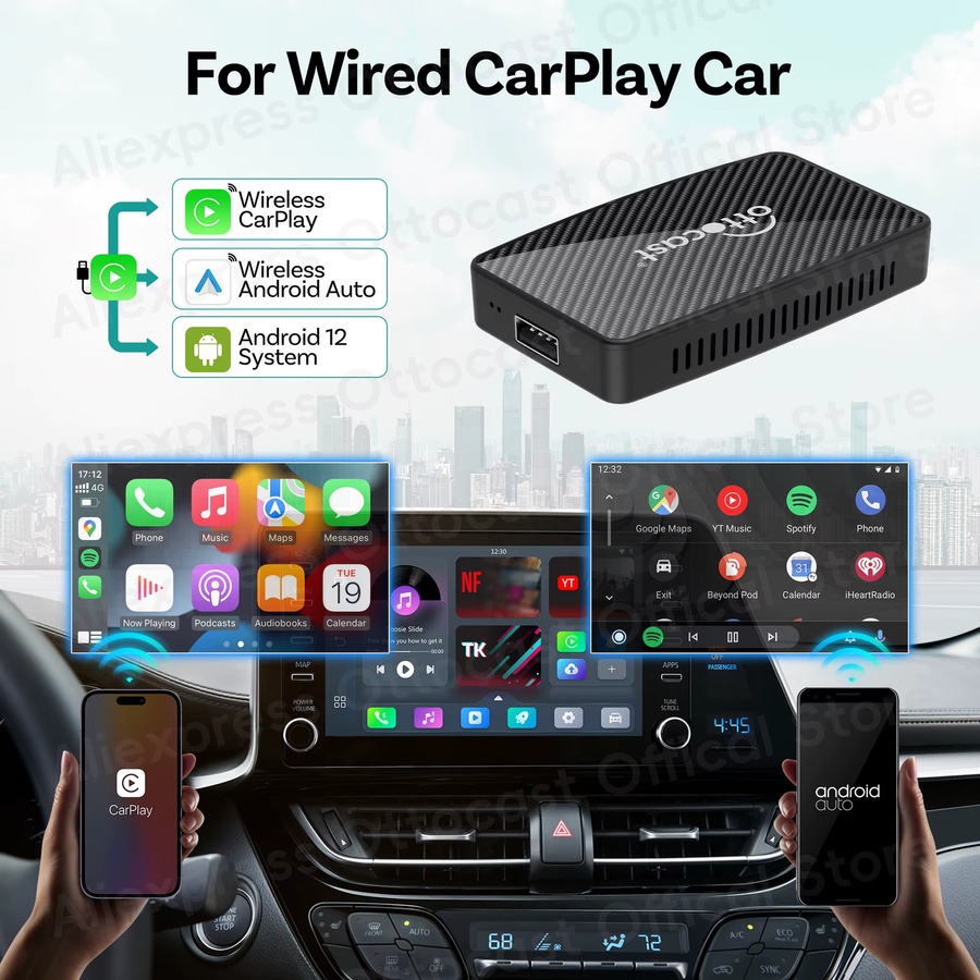OTTOCAST Kabelloser CarPlay und Android Auto Adapter mit Video-Box für YouTube und Netflix in Schwarz - Bild 2