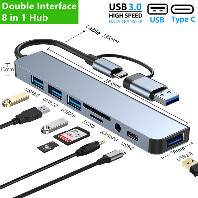 Xiaomi 2-in-1 USB C Expander Multiport Adapter als USB 3 Hub und Typ C Splitter für Tablet und Smartphone - Bild 1