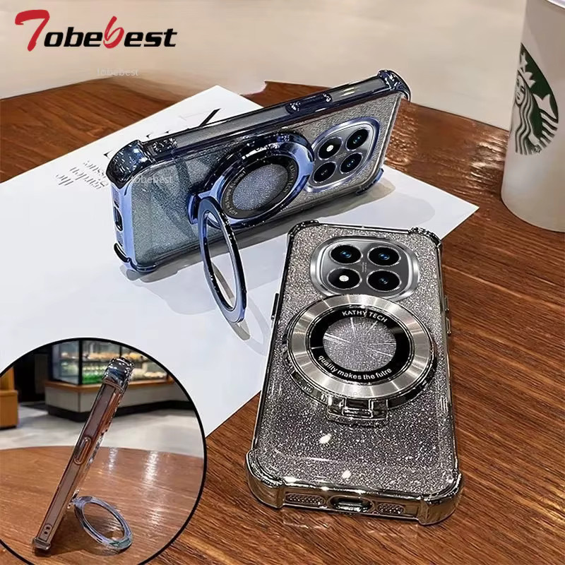 Stoßfeste Silikonhülle für Xiaomi Redmi Note 15 Pro Plus und Redmi Note 15C in Silber mit CD-Magnet-Handyhalterung - Bild 2