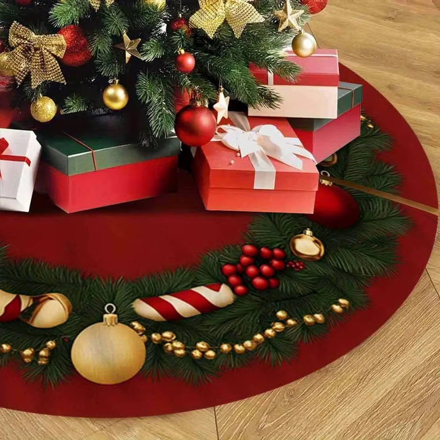 VIKAMA Weihnachtsbaum Kleid mit floralem Muster und bunten Kugeln, rot, Textil, Durchmesser: 90 cm - Bild 3