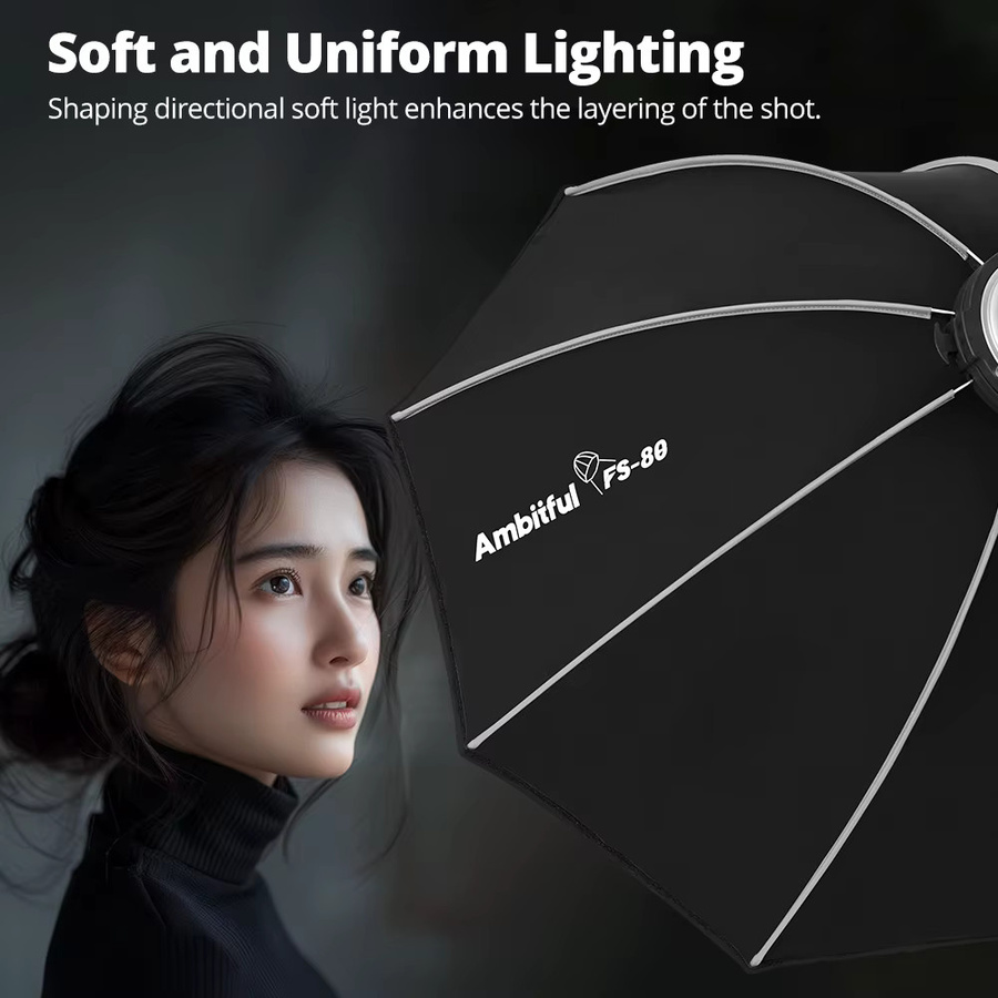 Ambitful FS Series Octagon Softbox mit Bowens Mount für Godox Aputure und Sokani Studio LED-Videoleuchten, Schwarz - Bild 4