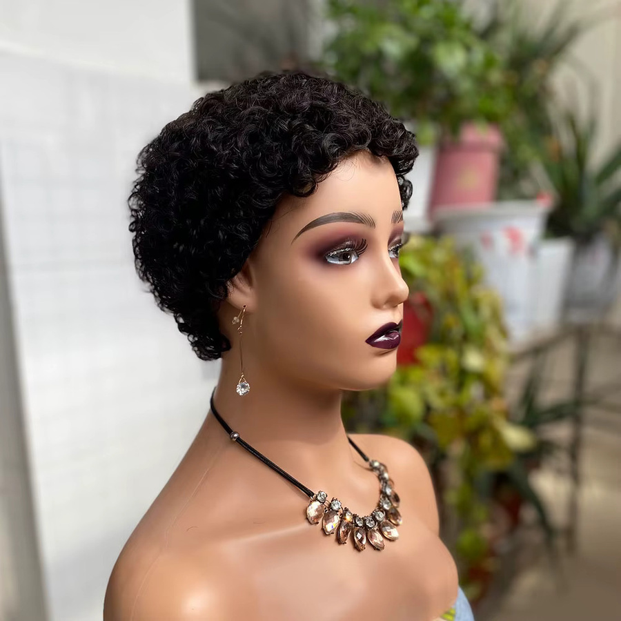 IQearl Pixie-Cut Lockenperücke aus Echthaar, Schwarz, Damen - Bild 5