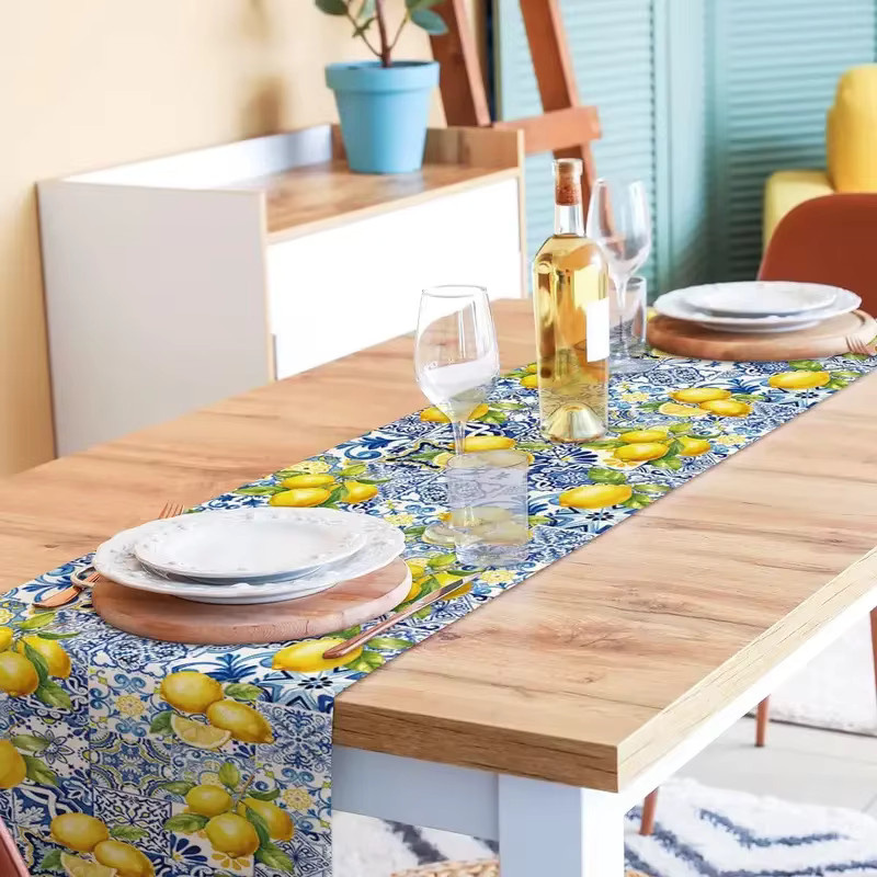 VIKAMA Tischset aus Leinen mit Sommer-Zitronen-Motiv und Keramikfliesen-Design, Hitzebeständig, Mehrfarbig, Rechteckig - Bild 3