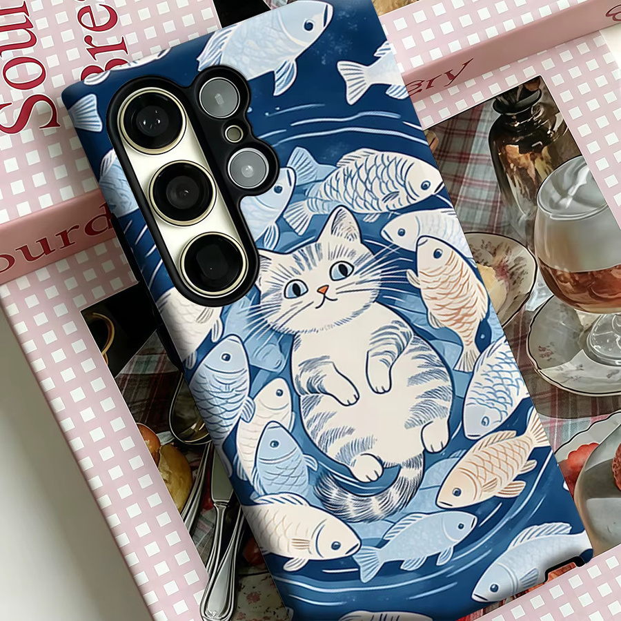 Stoßfeste Doppelschicht Handyhülle mit Katzenfisch-Design für Samsung Galaxy S26 S25 S24 S23 Ultra und Plus - Bild 4