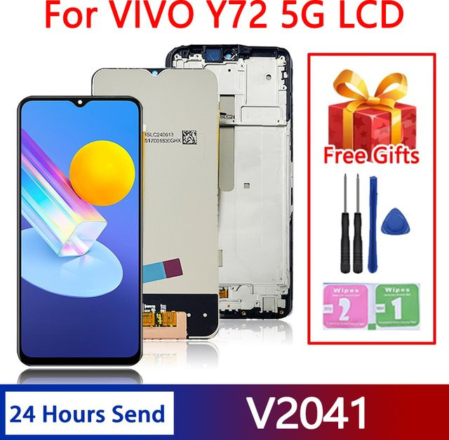 Vivo Y72 5G LCD Display mit Rahmen und Touchscreen-Digitizer Einheit in Schwarz, 6,58 Zoll - Bild 1