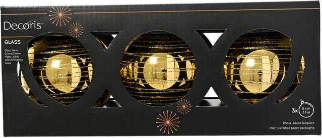 Decoris Weihnachtskugeln aus Glas in Hellgold, 3-teiliges Set, Durchmesser: 8 cm - Bild 1