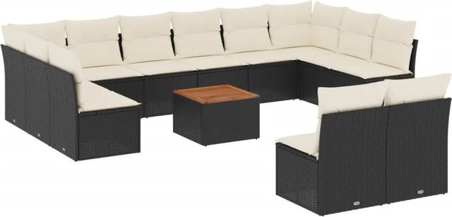 vidaXL 13-tlg. Garten-Sofagarnitur aus Poly-Rattan in Schwarz mit Kissen und Tisch, Modell 37 - Bild 1