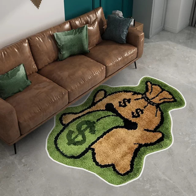 VIKAMA Plüschteppich mit Engel und Kaktus Motiv in Grün für Wohnzimmer, Badezimmer oder Eingangsbereich, rutschfest - Bild 1