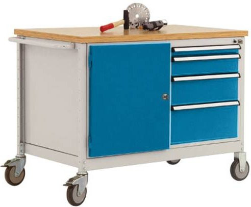 Manuflex TP1004.0002 Mobile Werkbank aus Stahl und Holz in Lichtgrau und Blau, B/T/H: 113,5 x 78,0 x 59,0 cm - Bild 1