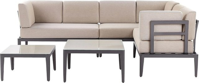 Beliani Lounge Set RIMA III in Grau und Beige mit L-Form, Polster-Gartenmöbel aus Aluminium und UV-beständigem Polyester, B/T/H: 240 x 190 x 85 cm - Bild 1