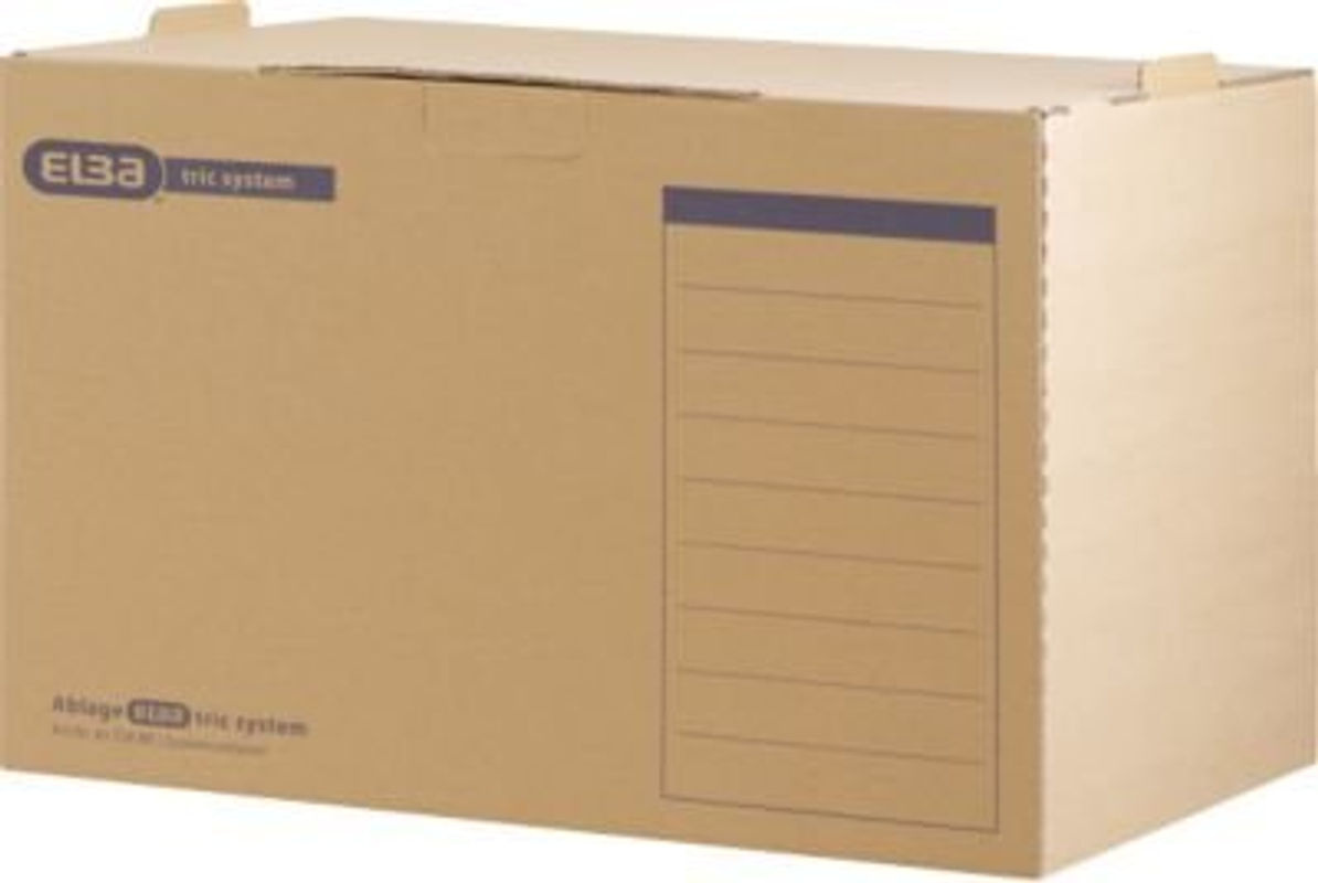 Elba Archivcontainer Tric für A4, stapelbar mit Frontklappe, Wellpappe, naturbraun, 5 Stück, B: 510 mm, T: 330 mm, H: 360 mm - Bild 2