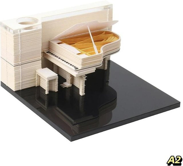Zeitstück Schreibtischkalender 2027 mit 3D Abreißdesign und künstlerischer Papiergravur in Weiß, Format A2 - Bild 1