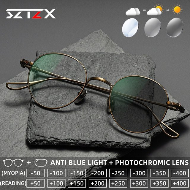 SZTZX Lesebrille, Titan, Vollrand, Rund, Photochrom, Blaulichtfilter - Bild 1
