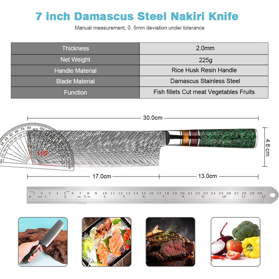 Xituo Nakiri-Messer aus japanischem Damaststahl mit Reisschalen-Harzgriff, 17,78 cm - Bild 2