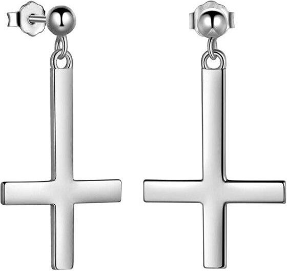 Ohrringe Edelstahl, Asymmetrische Kreuz Anhänger, Schwarz, Unisex - Bild 1